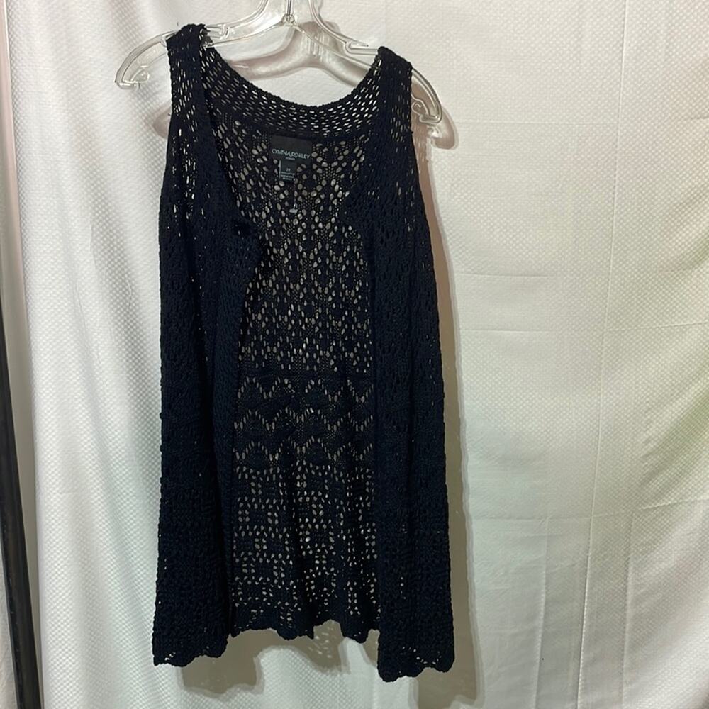 Cynthia Rowley 2x black longer crochet open front vest 💯cotton nwt sleeveless